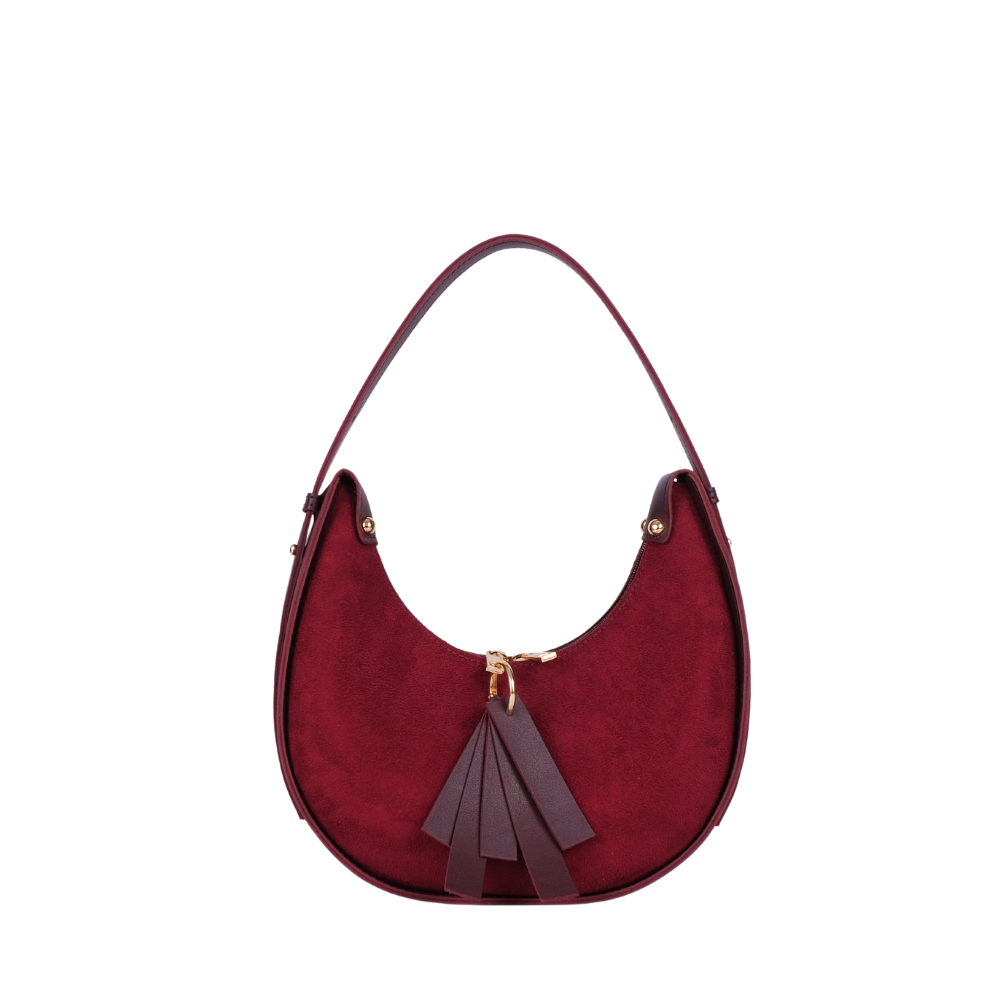 Zelosstyle Burgundy suede crescent hobo bag