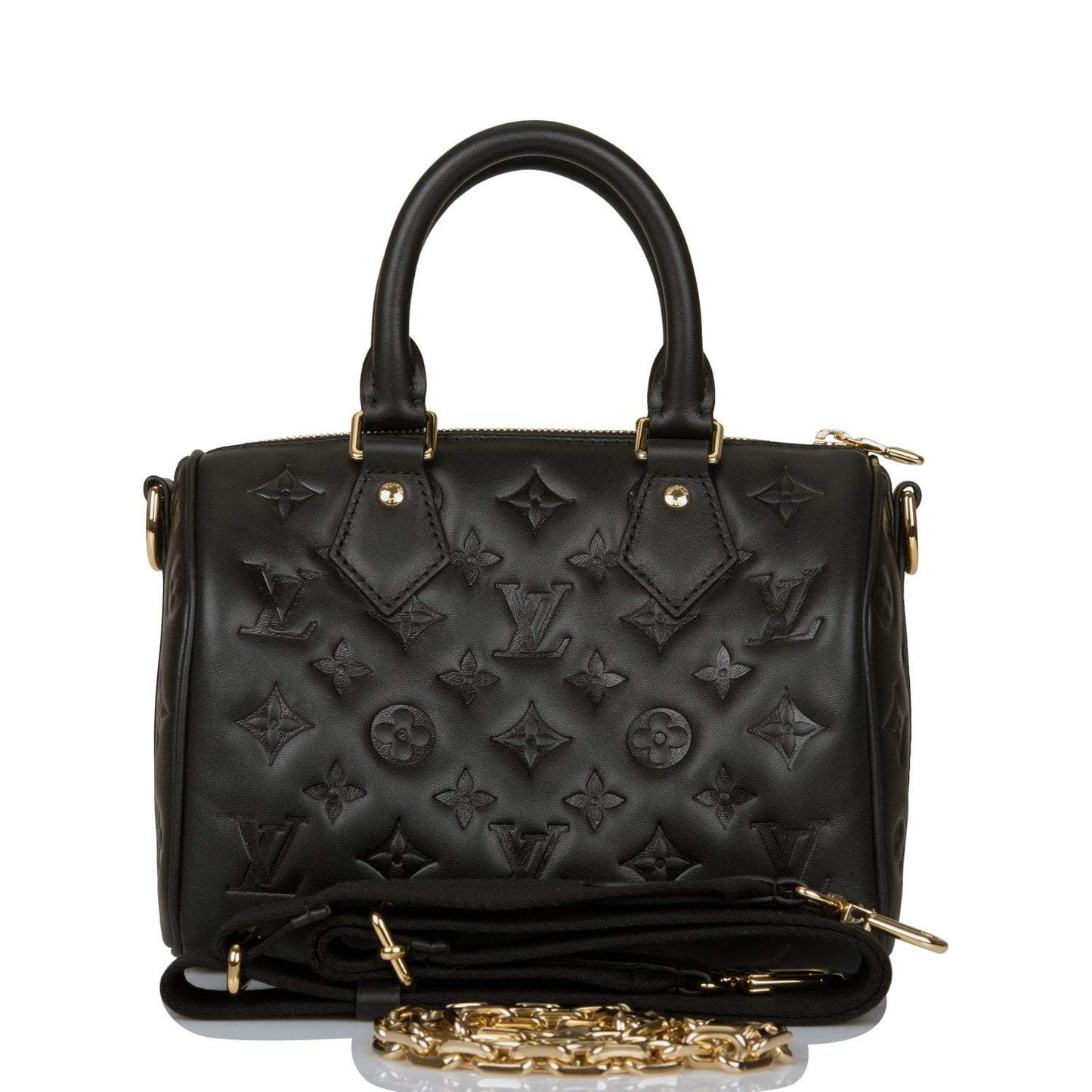 Louis Vuitton Black Embossed Monogram Speedy Bandouliere 22