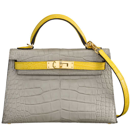 Hermès Kelly Mini 20 Gris Perle Jaune Citron Matte Alligator GHW HSS Bag