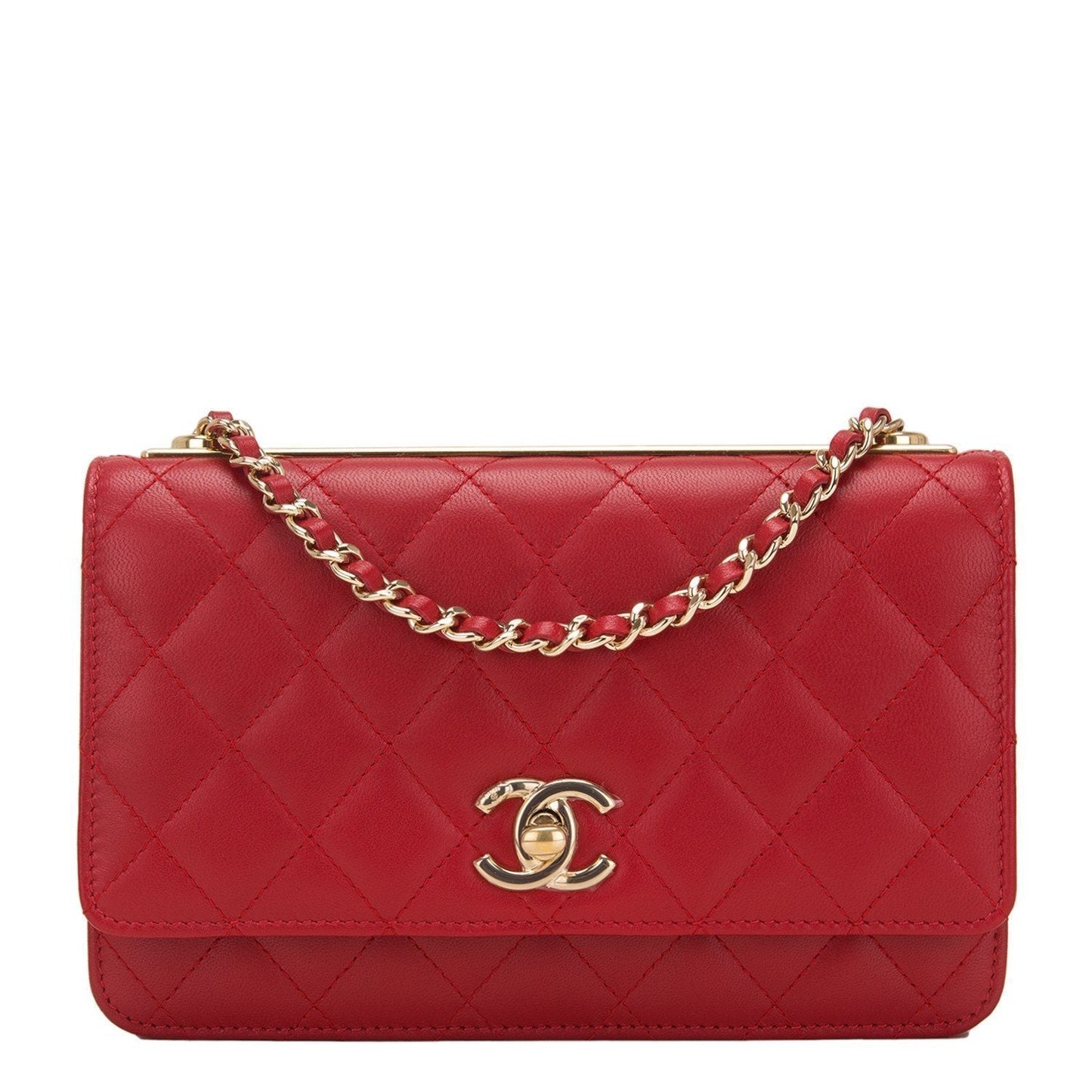 Chanel Red Quilted Lambskin Trendy CC Wallet On Chain (WOC)