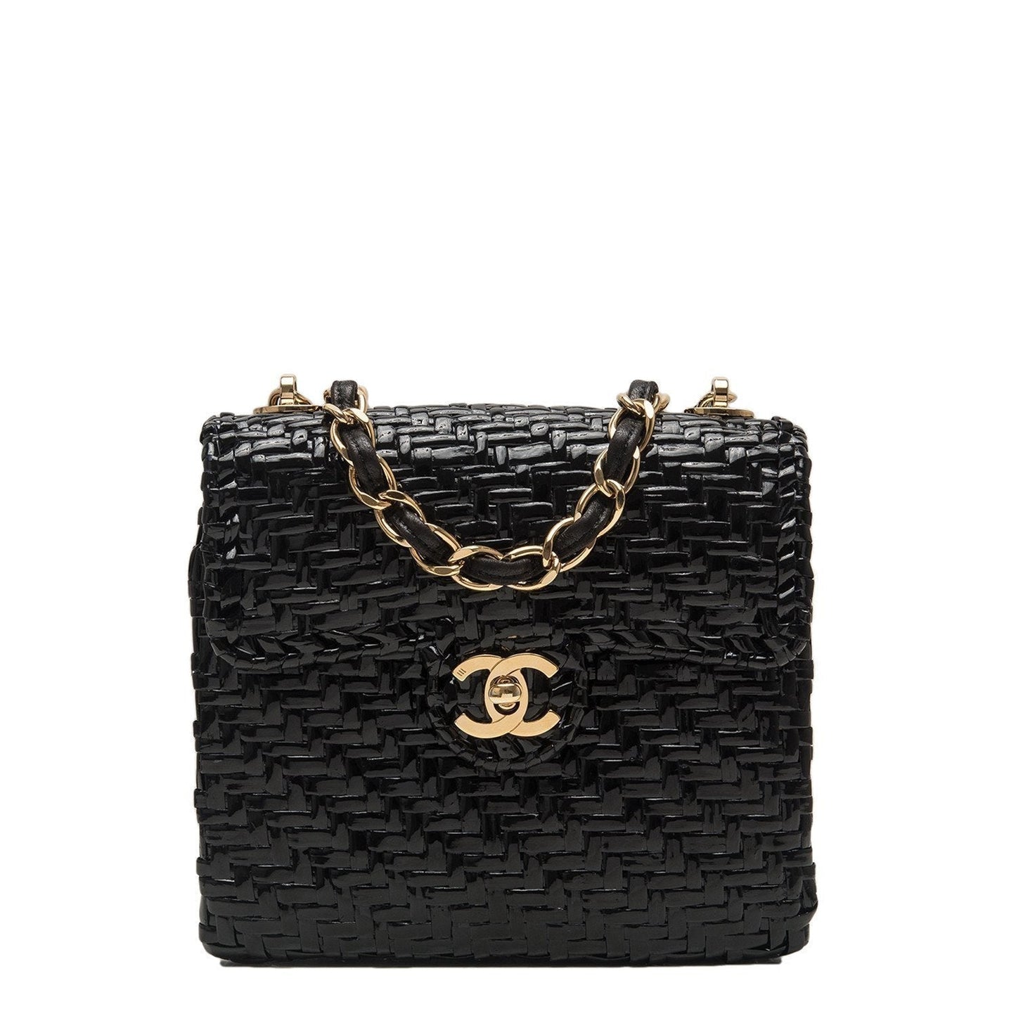 Chanel Vintage Glazed Black Wicker Mini Flap Bag