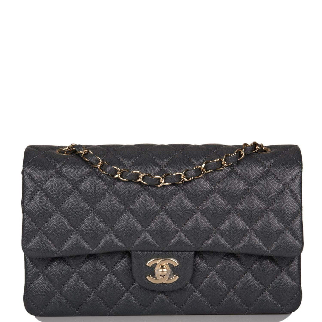 Chanel Medium Classic Double Flap Bag Dark Grey Caviar Light Gold Hardware