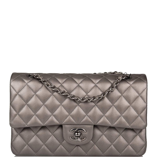 Chanel Medium Classic Double Flap Bag Ruthenium Lambskin Ruthenium Hardware