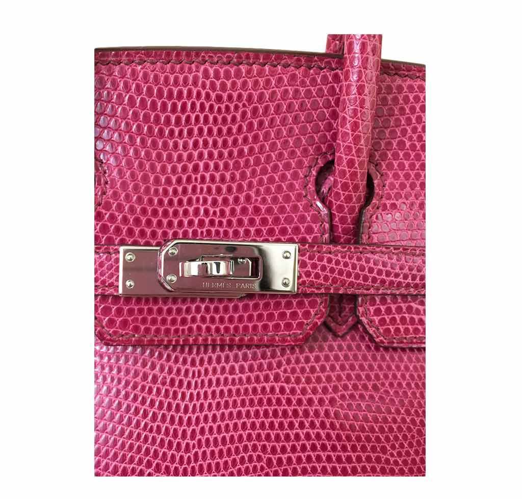 Hermès Lizard Birkin Bag Fuchsia Pink 25cm