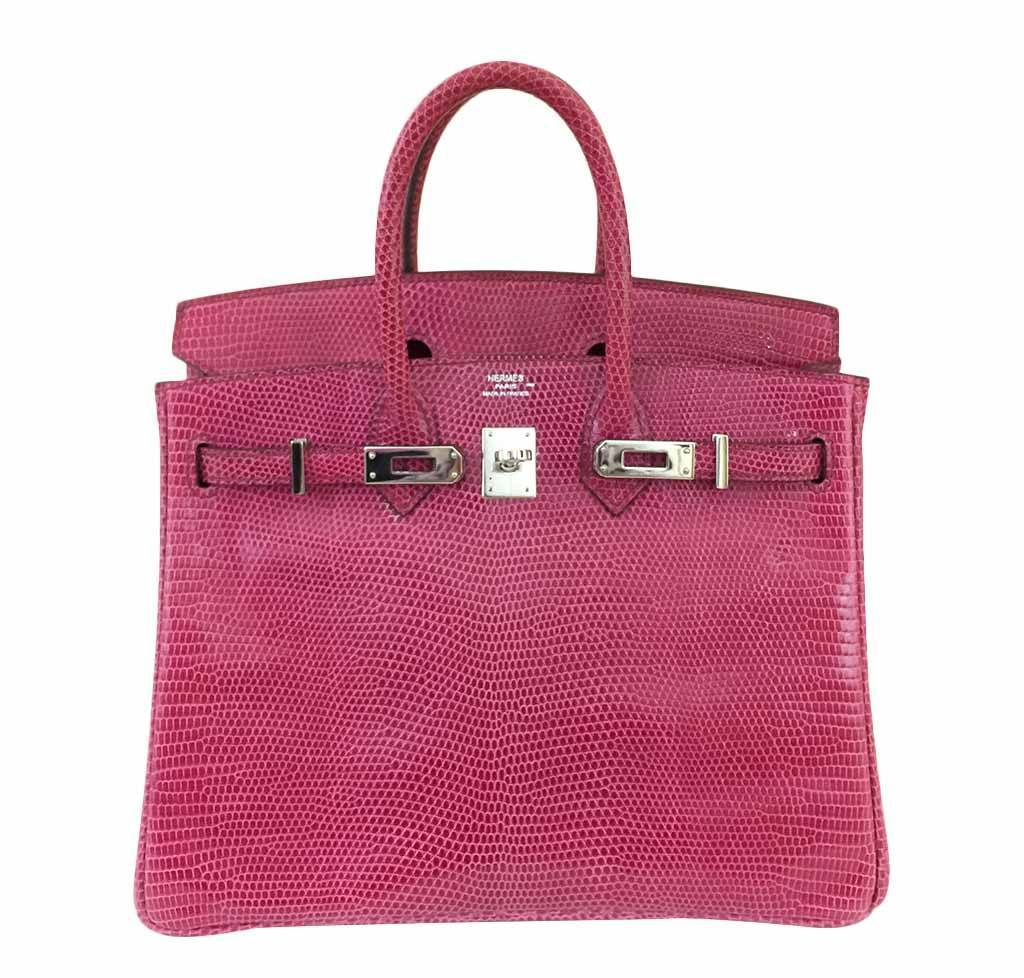 Hermès Lizard Birkin Bag Fuchsia Pink 25cm