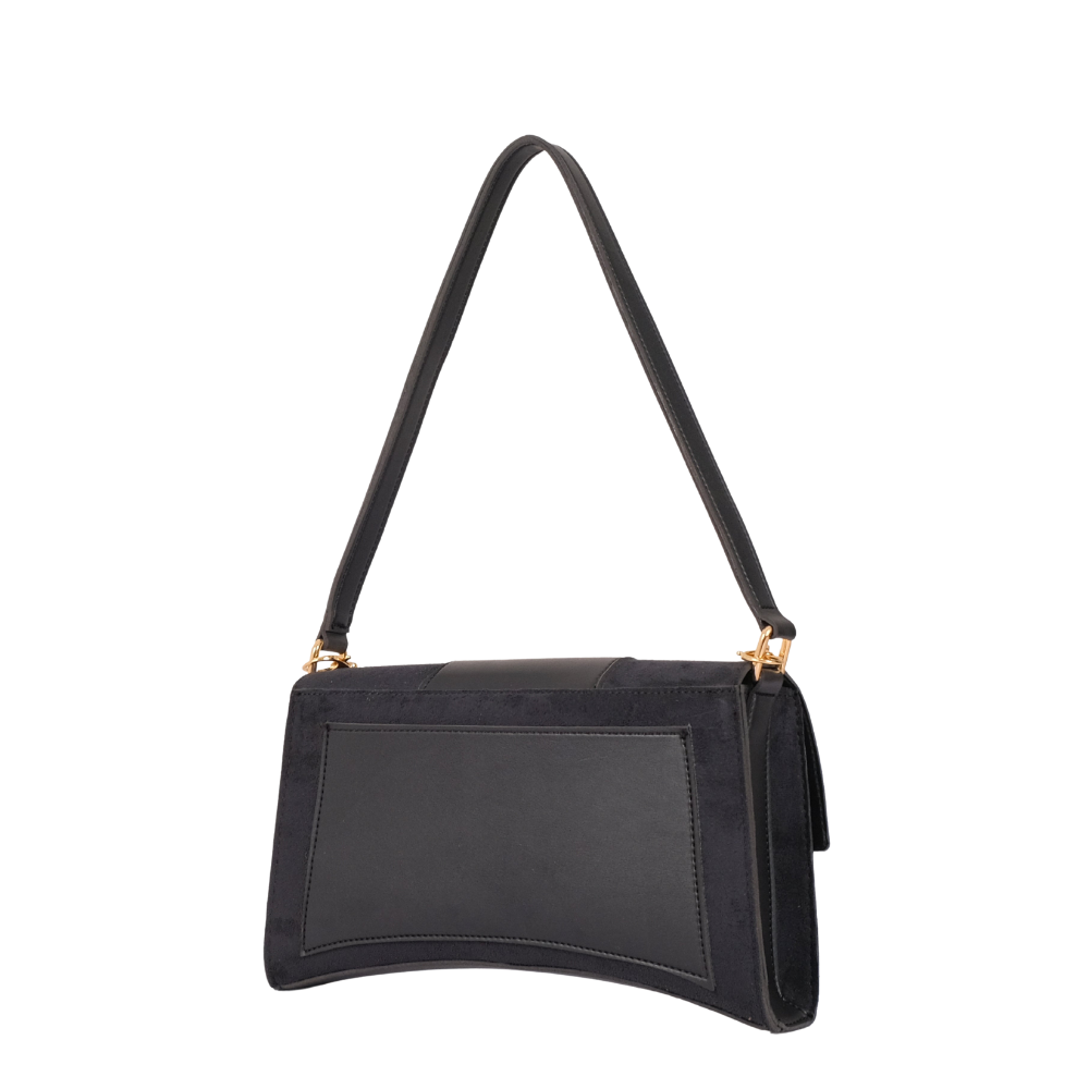 Zelosstyle Black suede buckle envelope bag