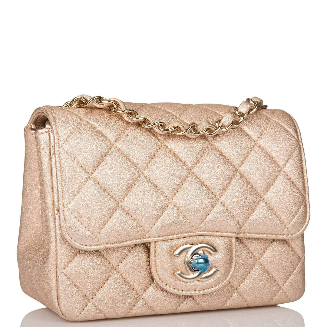 Chanel Gold Metallic Quilted Lambskin Square Mini Classic Flap Bag Light Gold Hardware