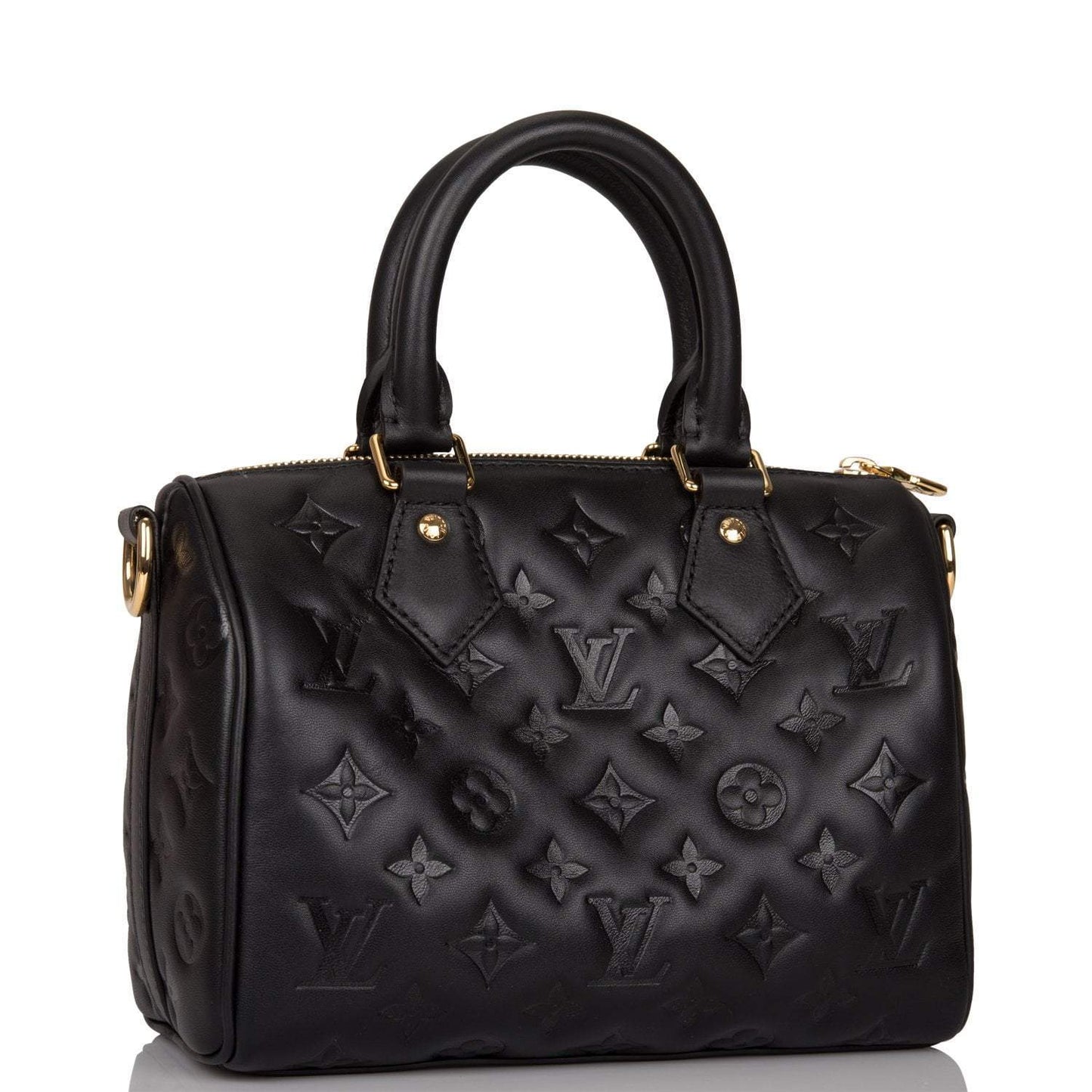 Louis Vuitton Black Embossed Monogram Speedy Bandouliere 22