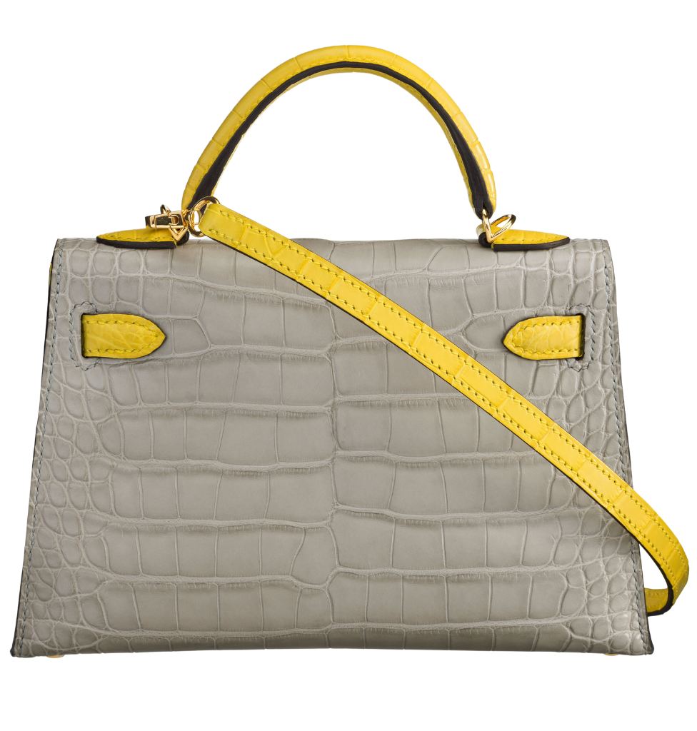 Hermès Kelly Mini 20 Gris Perle Jaune Citron Matte Alligator GHW HSS Bag