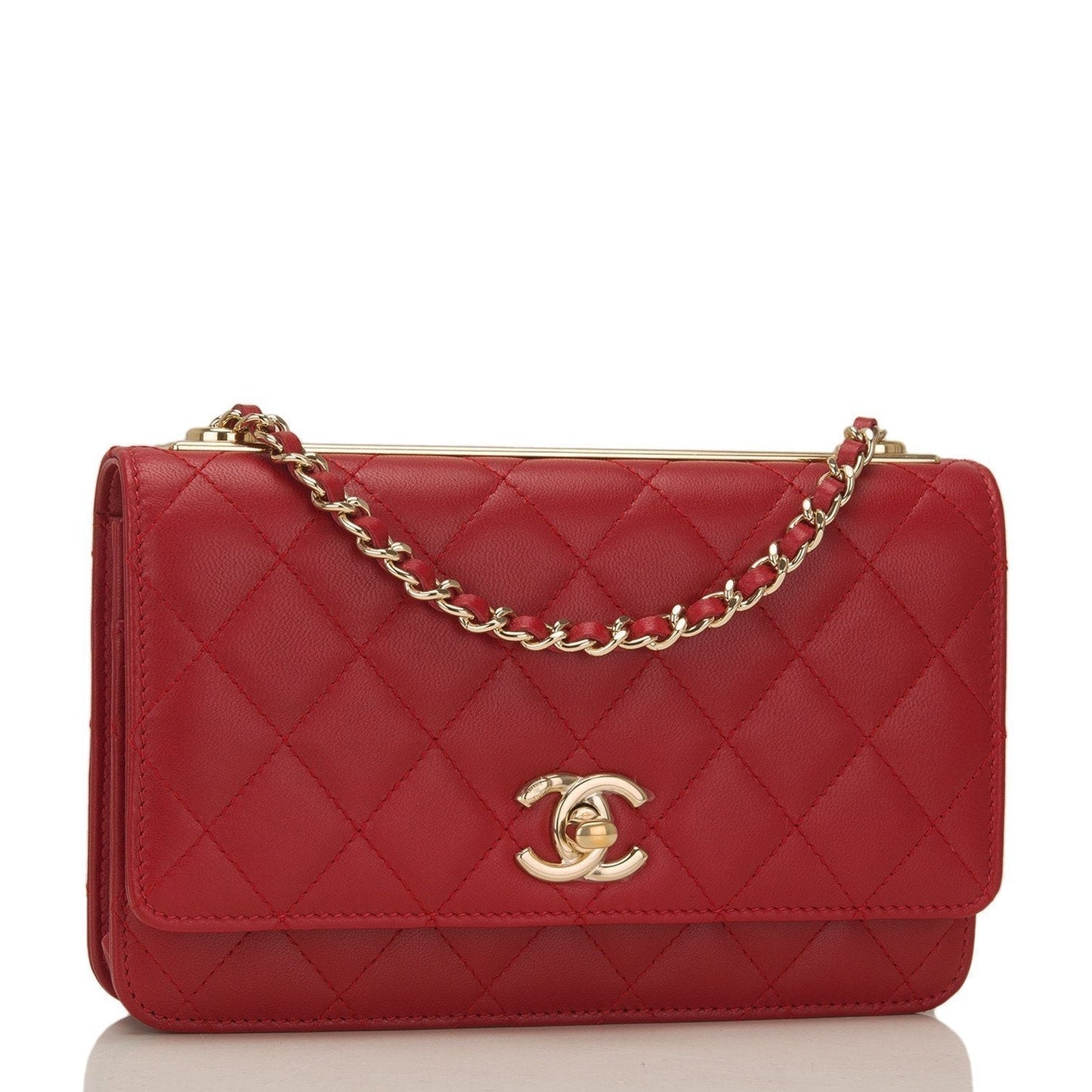 Chanel Red Quilted Lambskin Trendy CC Wallet On Chain (WOC)