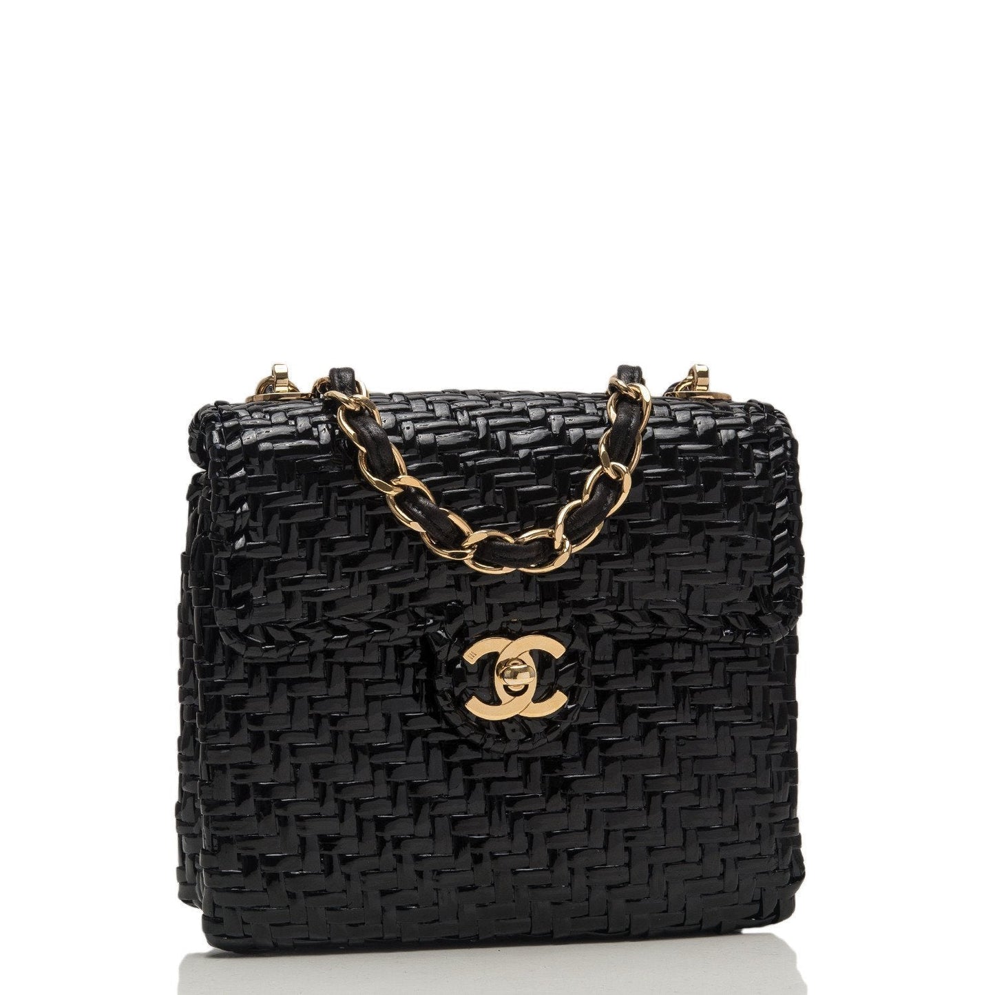 Chanel Vintage Glazed Black Wicker Mini Flap Bag