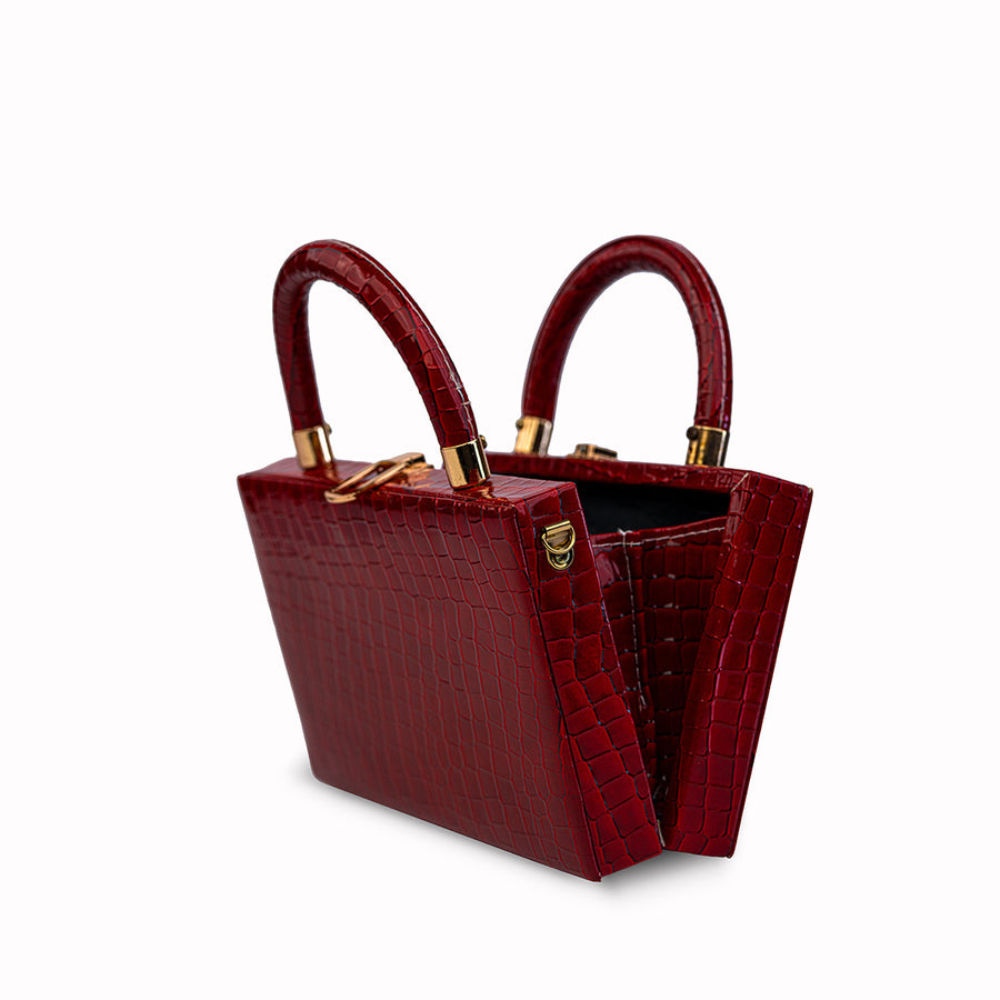 Zelosstyle Burgundy Double Handle Boxy Bag