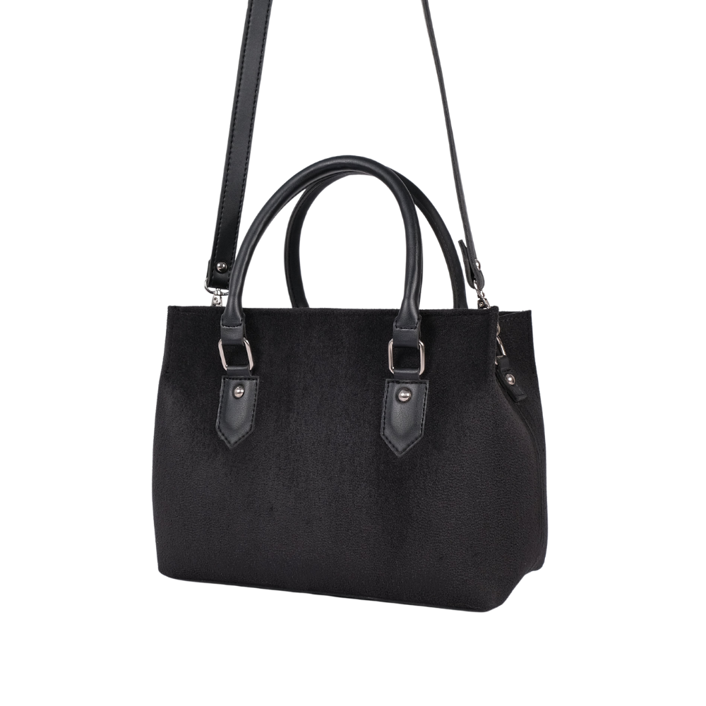 Zelosstyle Black suede small satchel bag