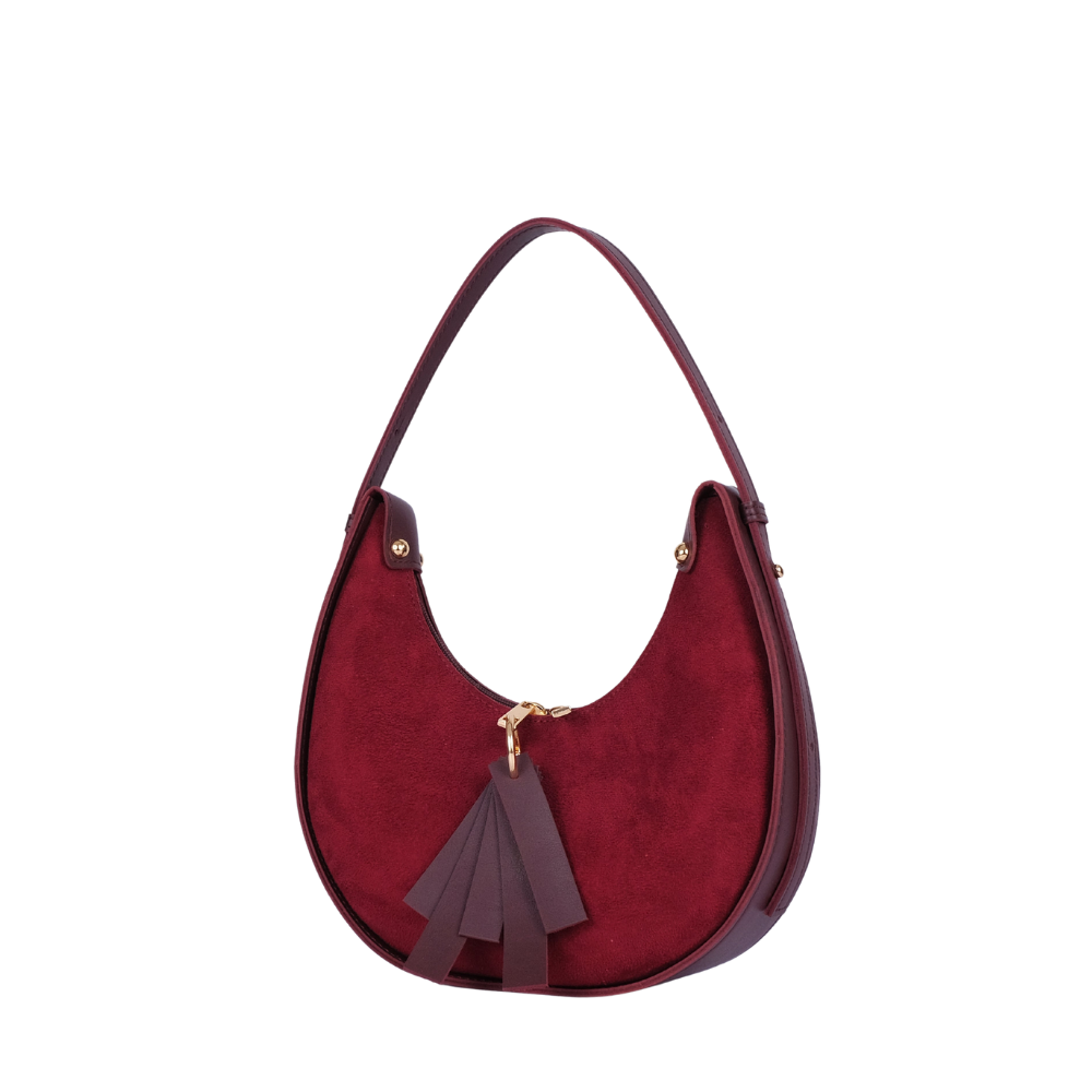 Zelosstyle Burgundy suede crescent hobo bag