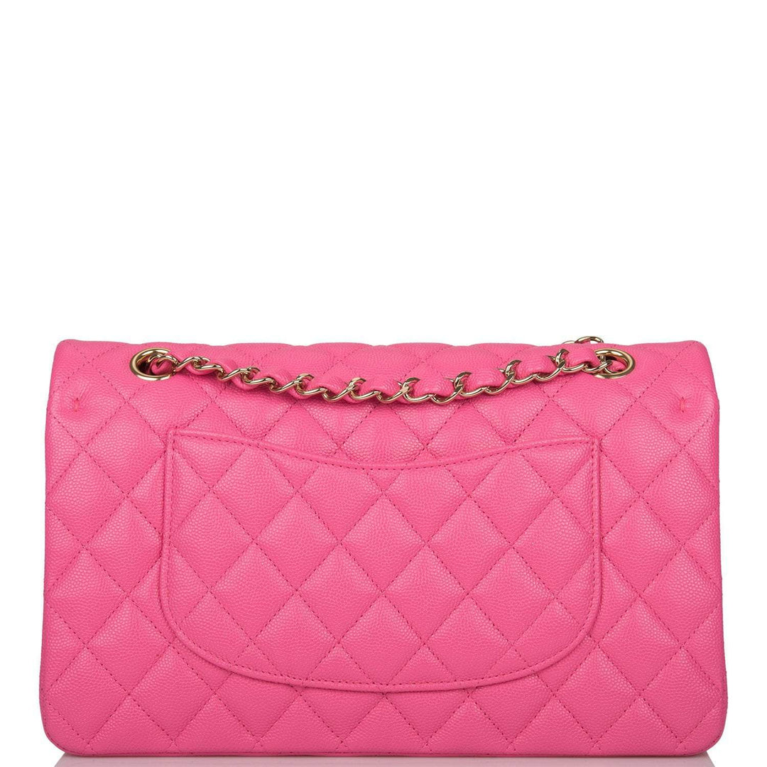 Chanel Pink Quilted Caviar Medium Classic Double Flap Bag Light Gold Hardware