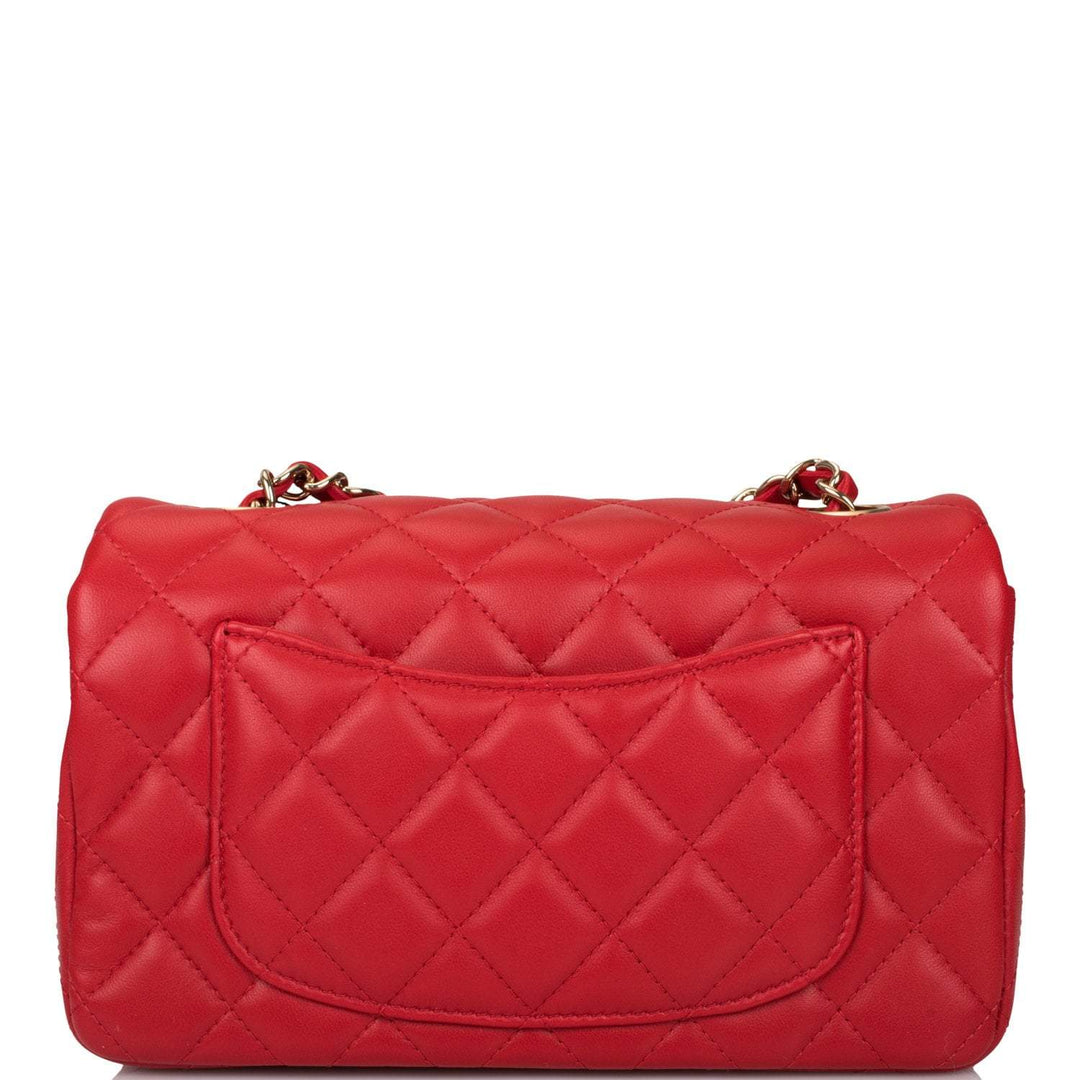 Chanel Red Quilted Lambskin Rectangular Mini Classic Flap Bag Light Gold Hardware