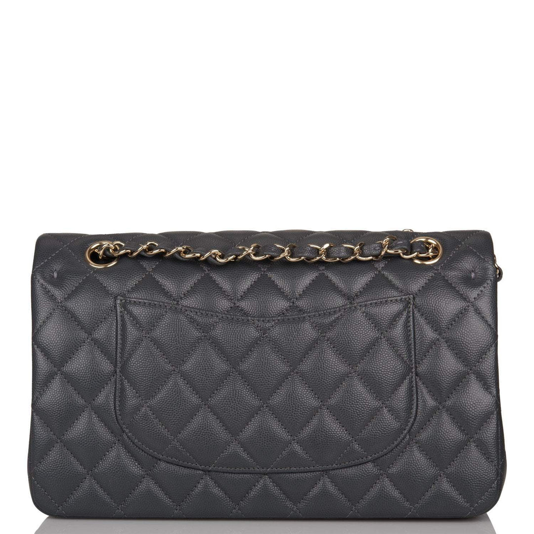 Chanel Medium Classic Double Flap Bag Dark Grey Caviar Light Gold Hardware