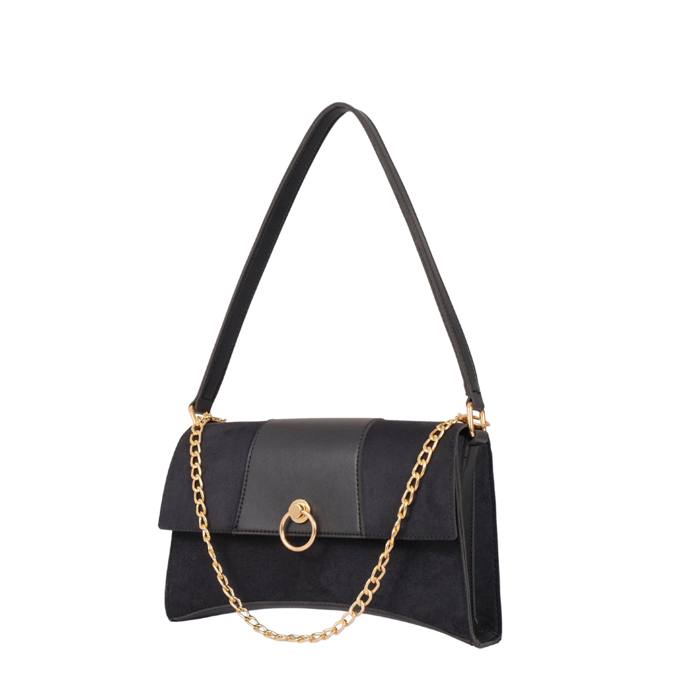 Zelosstyle Black suede buckle envelope bag