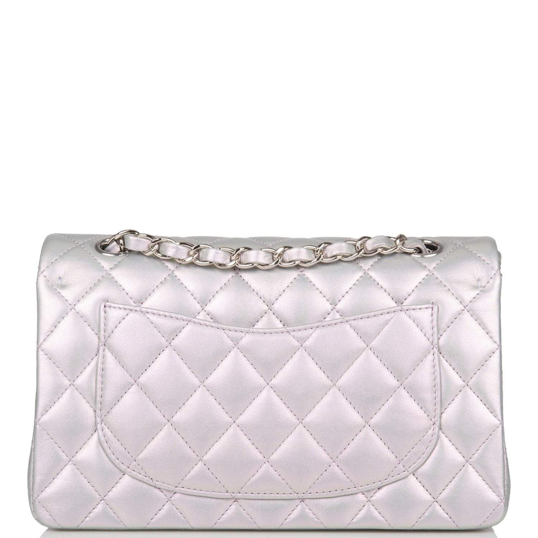 Chanel Small Classic Double Flap Bag Silver Iridescent Lambskin Silver Hardware