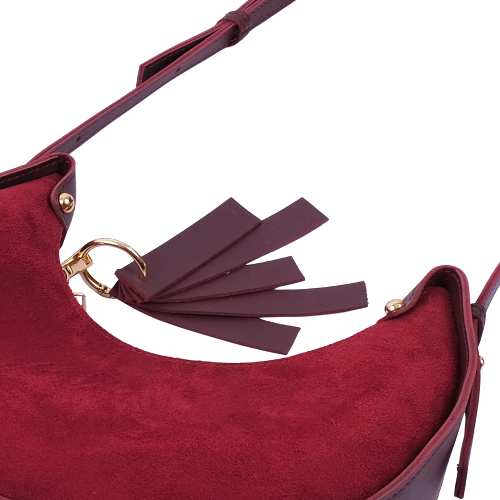 Zelosstyle Burgundy suede crescent hobo bag