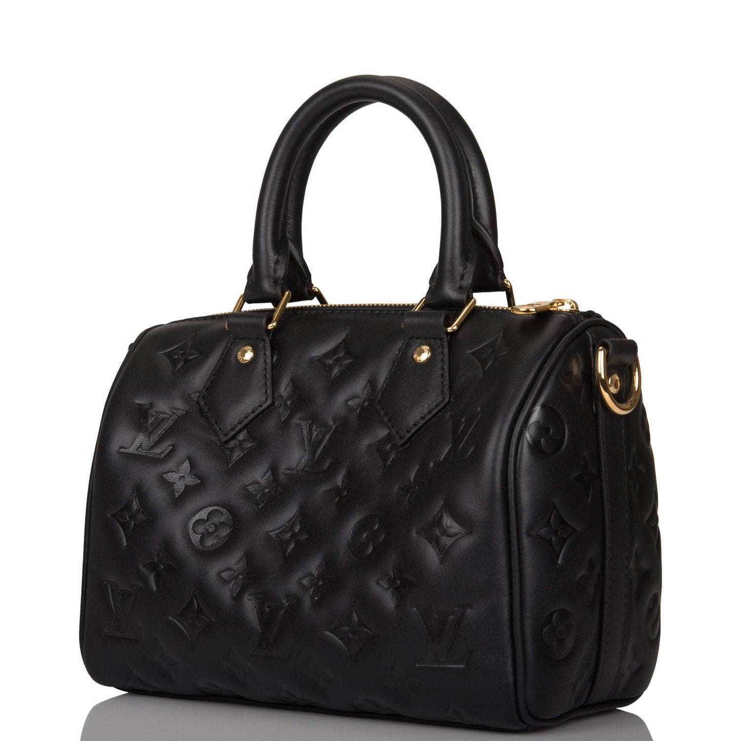 Louis Vuitton Black Embossed Monogram Speedy Bandouliere 22