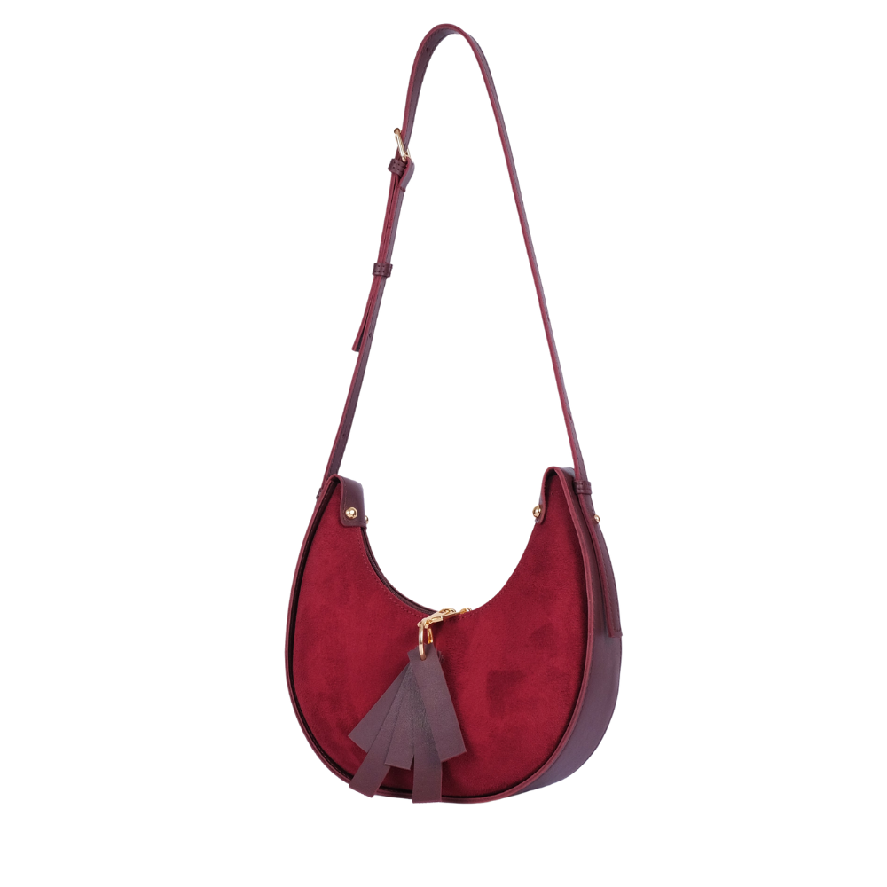 Zelosstyle Burgundy suede crescent hobo bag