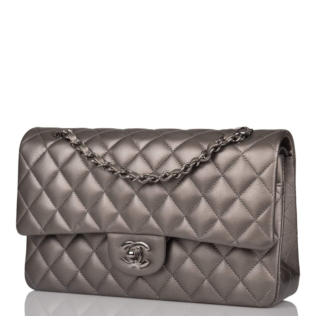 Chanel Medium Classic Double Flap Bag Ruthenium Lambskin Ruthenium Hardware