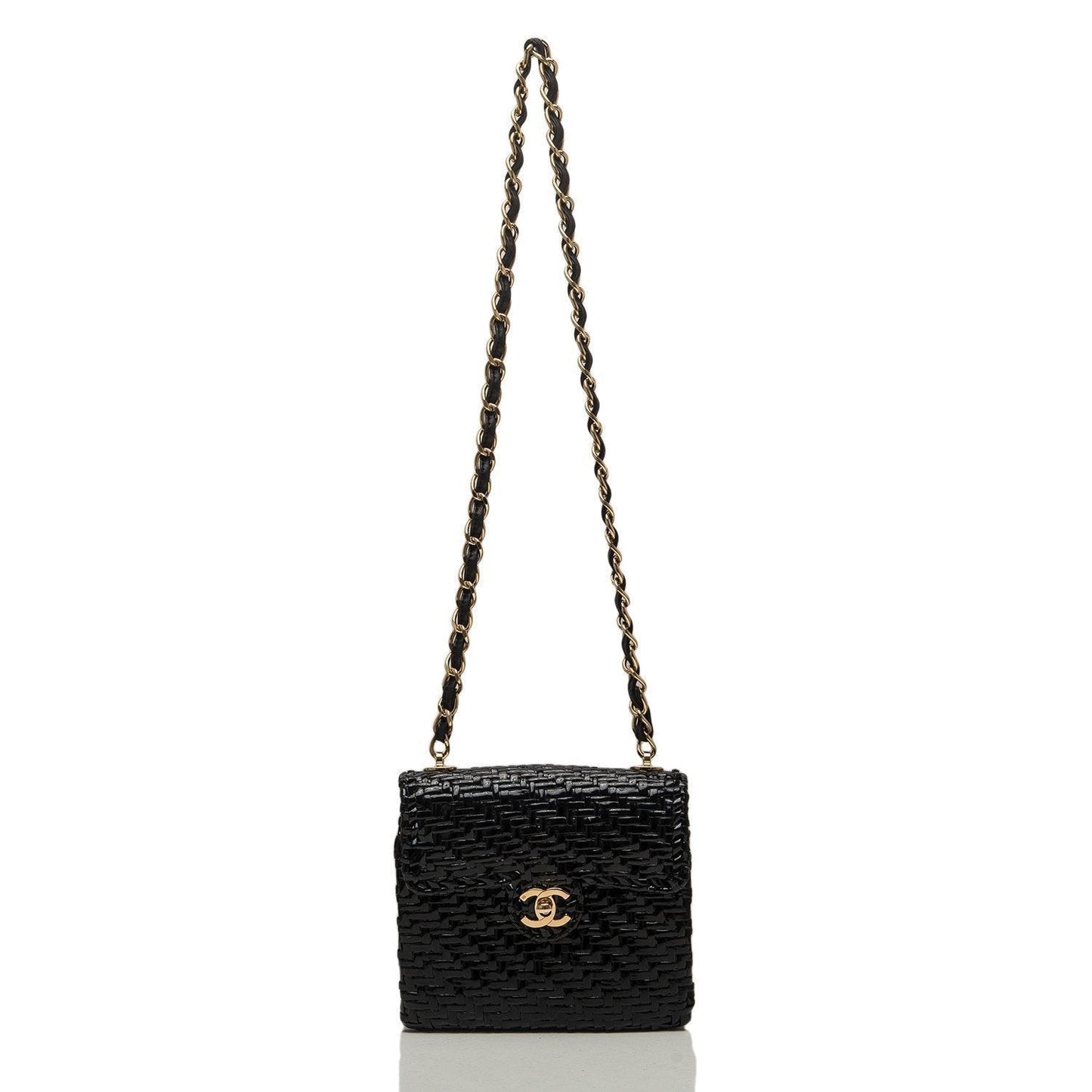 Chanel Vintage Glazed Black Wicker Mini Flap Bag