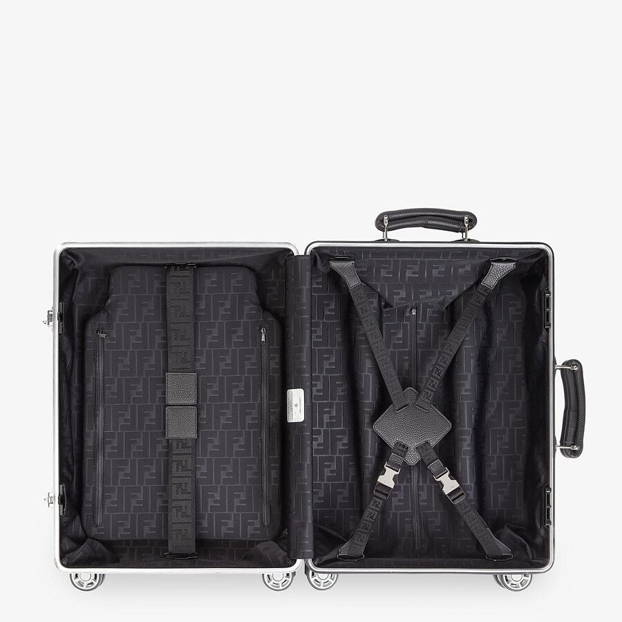 Fendi Aluminum Trolley Case With Leather Details