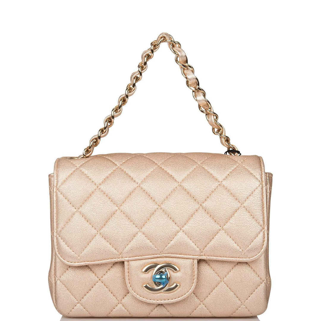 Chanel Gold Metallic Quilted Lambskin Square Mini Classic Flap Bag Light Gold Hardware