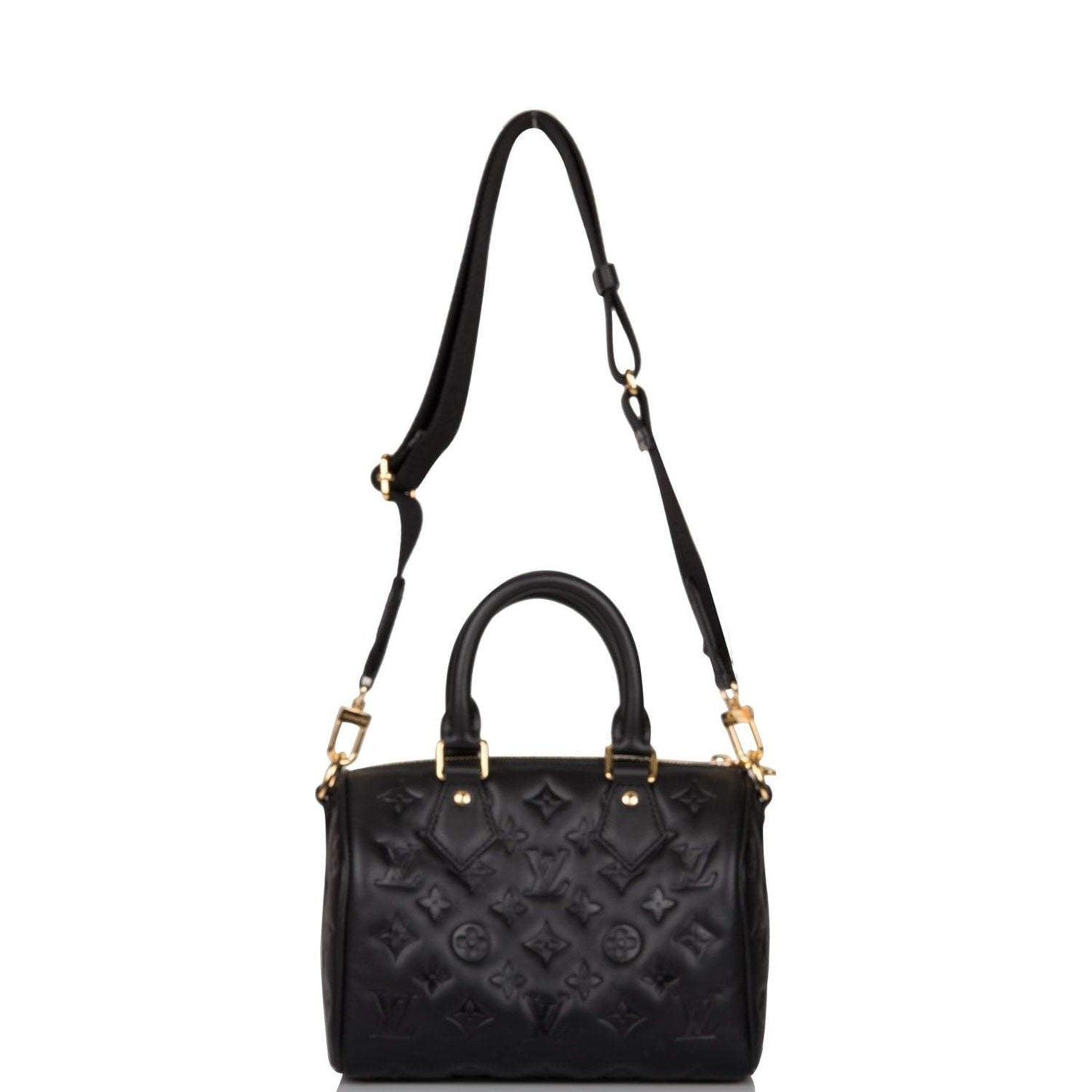 Louis Vuitton Black Embossed Monogram Speedy Bandouliere 22