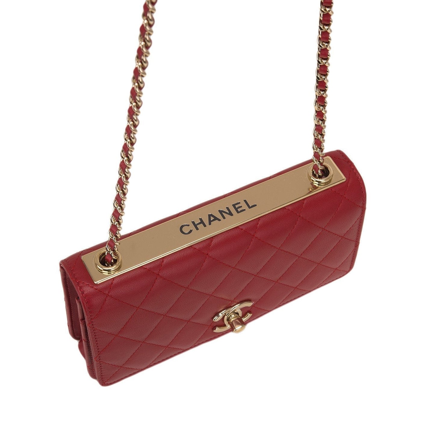 Chanel Red Quilted Lambskin Trendy CC Wallet On Chain (WOC)