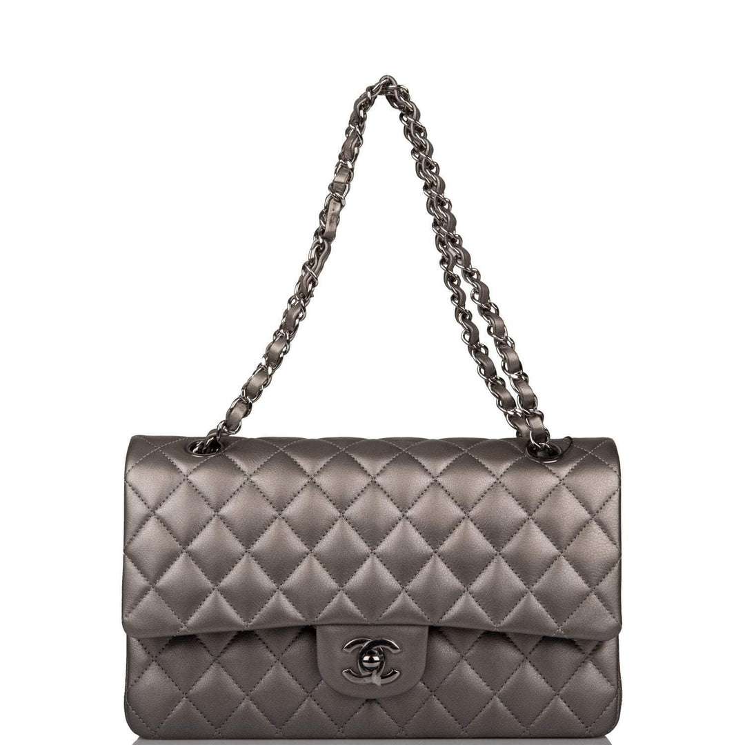 Chanel Medium Classic Double Flap Bag Ruthenium Lambskin Ruthenium Hardware