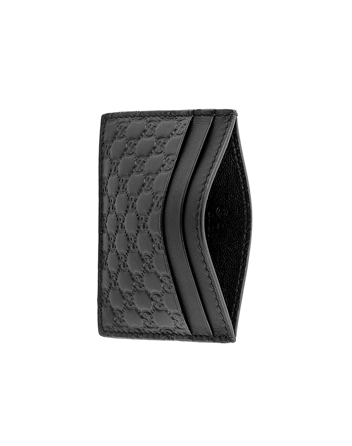 GG Canvas Embossed Leather Card Holder Black