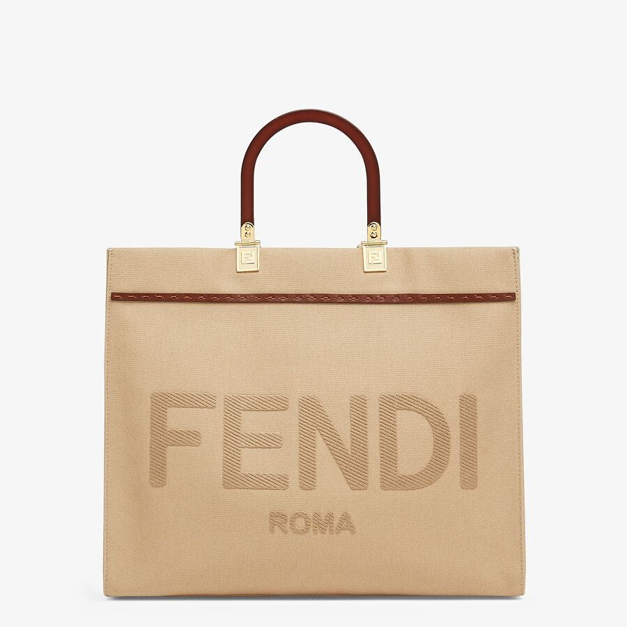 Fendi Sunshine Medium Beige Canvas Bag