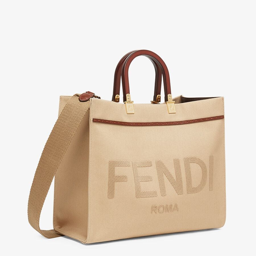 Fendi Sunshine Medium Beige Canvas Bag