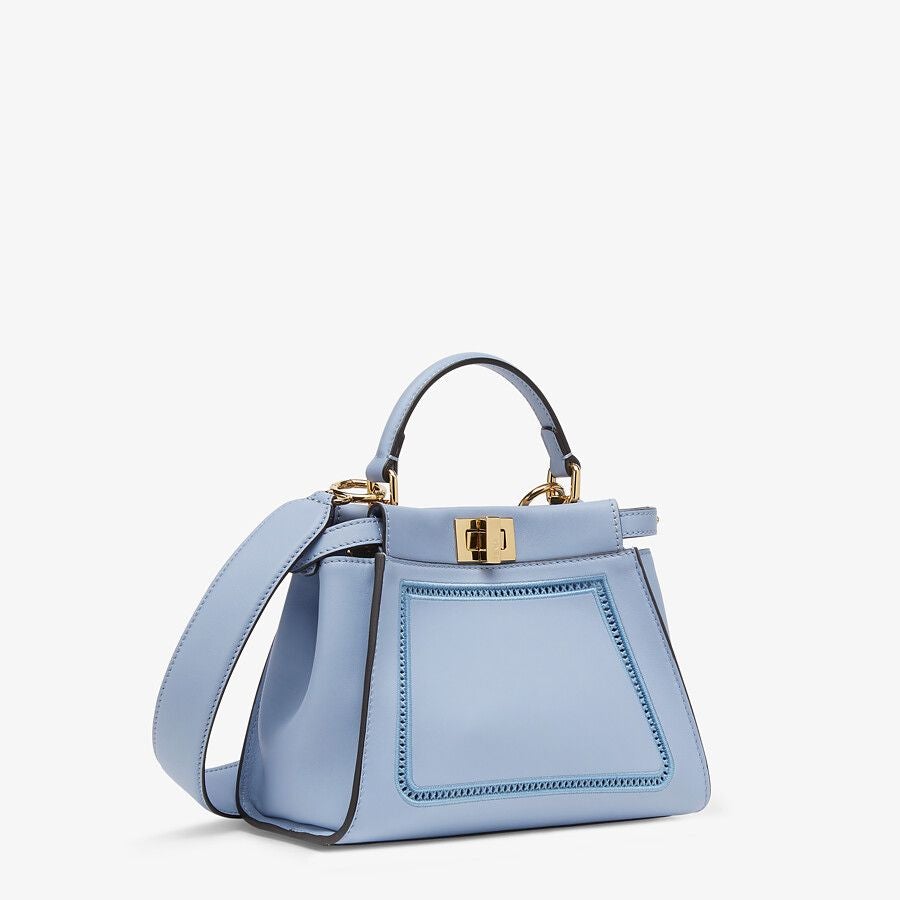 Fendi Mini Light Blue Leather Bag With Embroidery