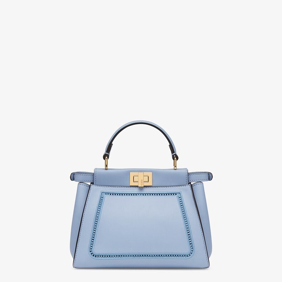 Fendi Mini Light Blue Leather Bag With Embroidery