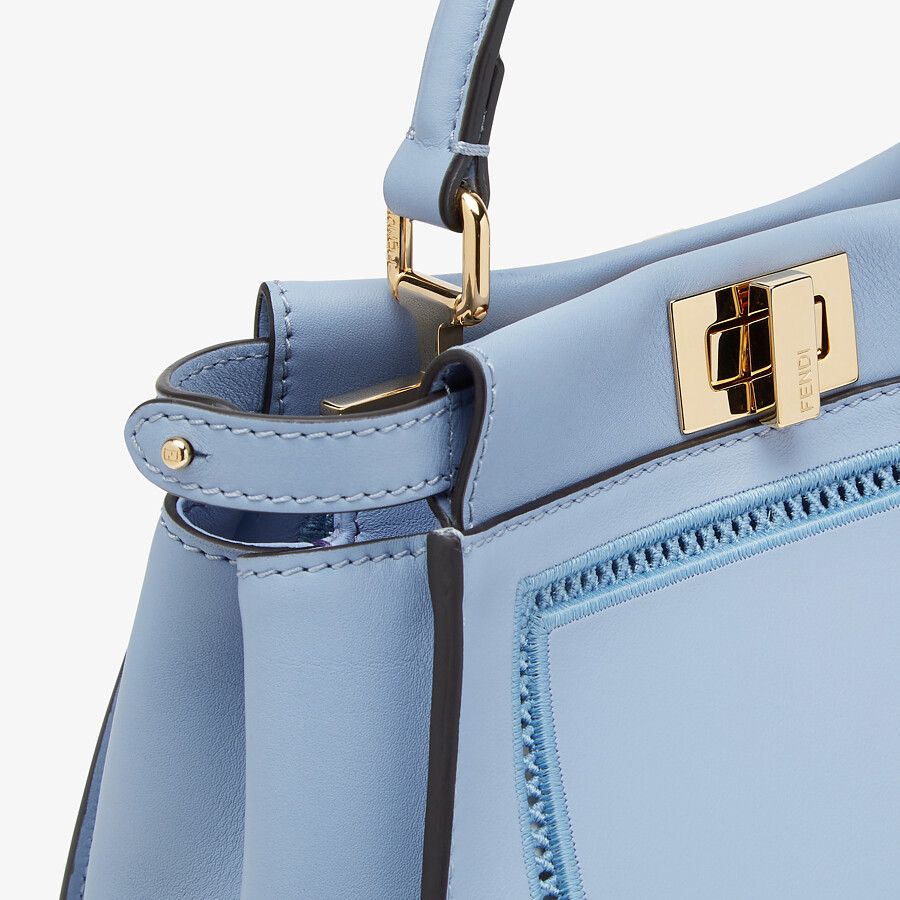 Fendi Mini Light Blue Leather Bag With Embroidery