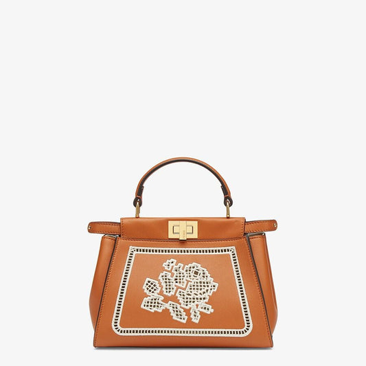 Fendi MINI Embroidered brown leather bag