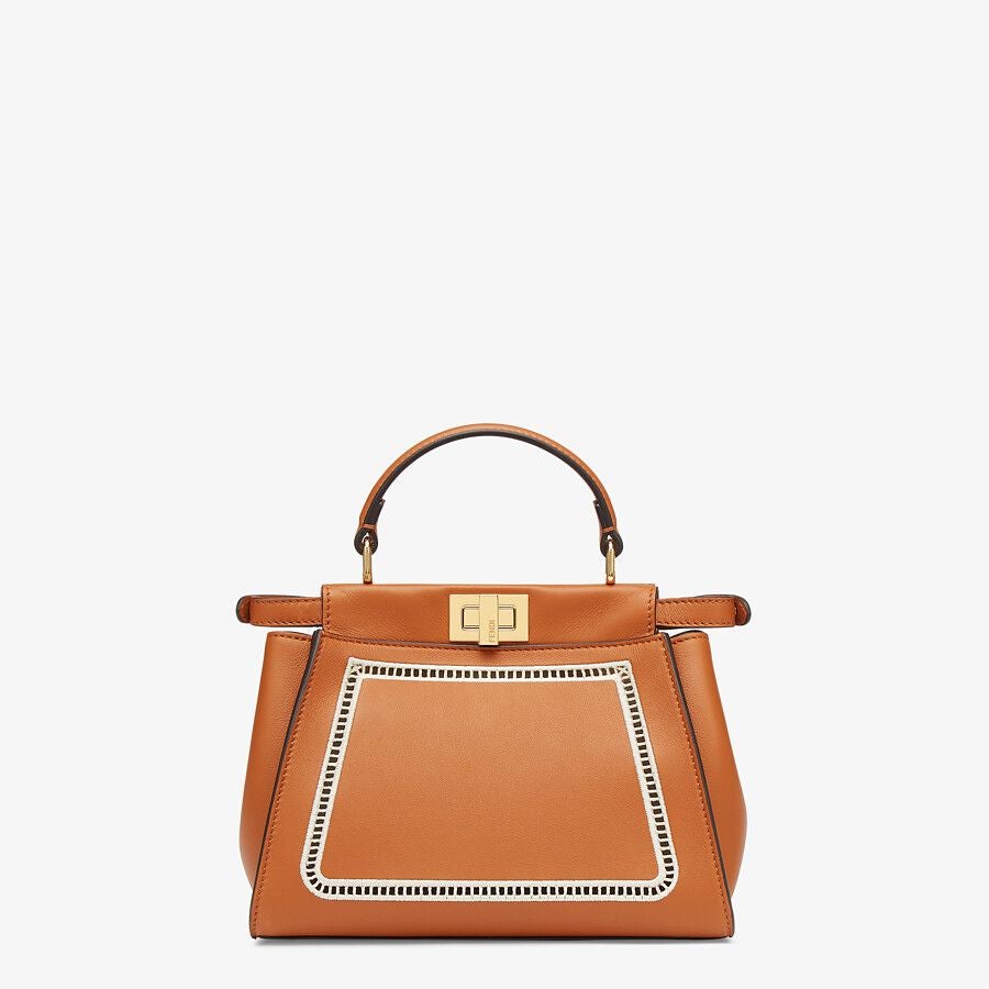 Fendi MINI Embroidered brown leather bag