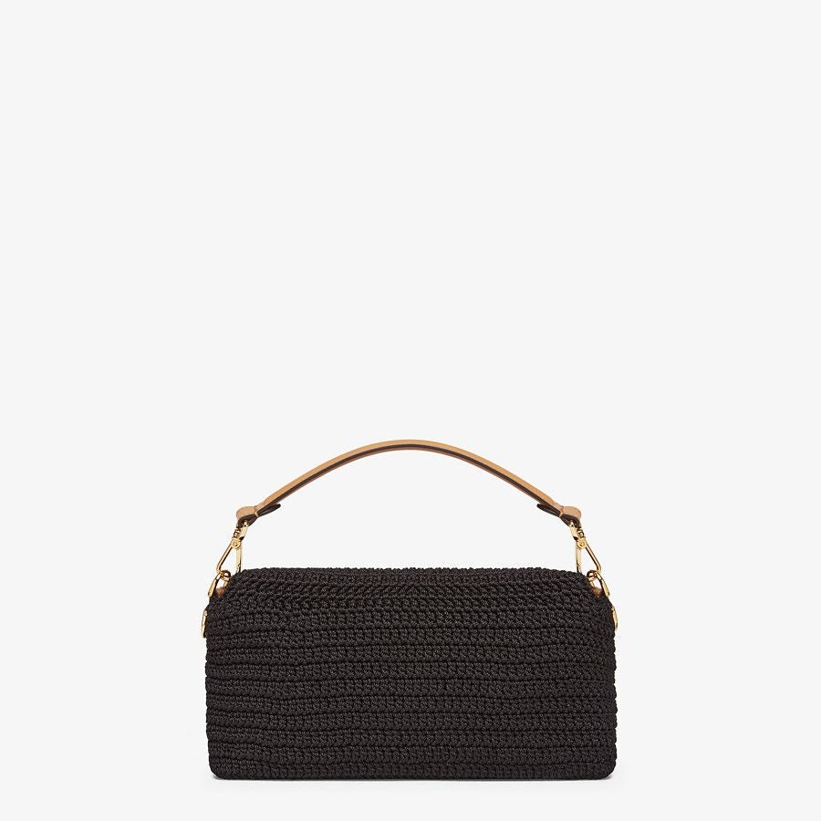 Fendi Women Baguette Bag in Traditional Cotton Crochet Bag-Black