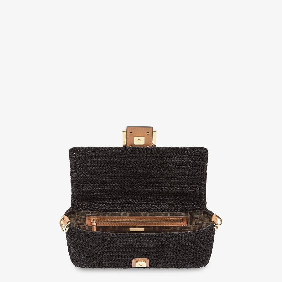 Fendi Women Baguette Bag in Traditional Cotton Crochet Bag-Black