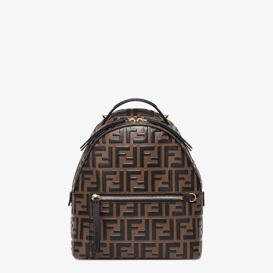 Fendi Brown Leather Ff Backpack