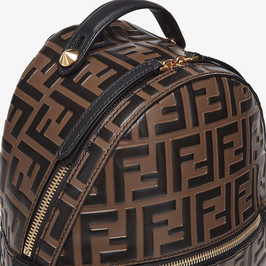 Fendi Brown Leather Ff Backpack