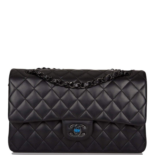 Chanel Medium Classic Double Flap Bag SO Black Lambskin Quilted Black Hardware