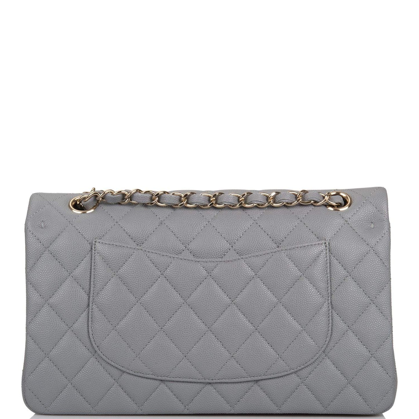 Chanel Shiny Grey Quilted Caviar Medium Classic Double Flap Bag Light Gold Hardware