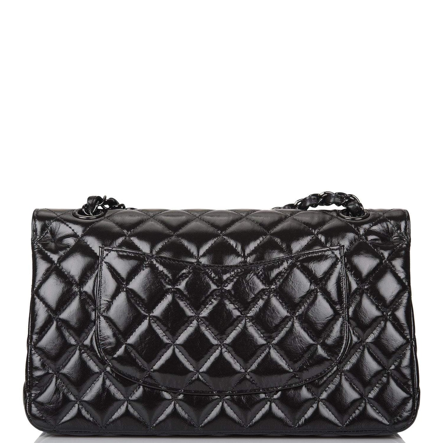 Chanel Shiny SO Black Crumpled Calfskin Quilted Medium Classic Double Flap Bag Black Hardware