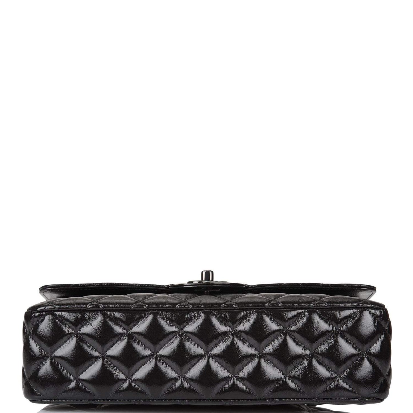 Chanel Shiny SO Black Crumpled Calfskin Quilted Medium Classic Double Flap Bag Black Hardware