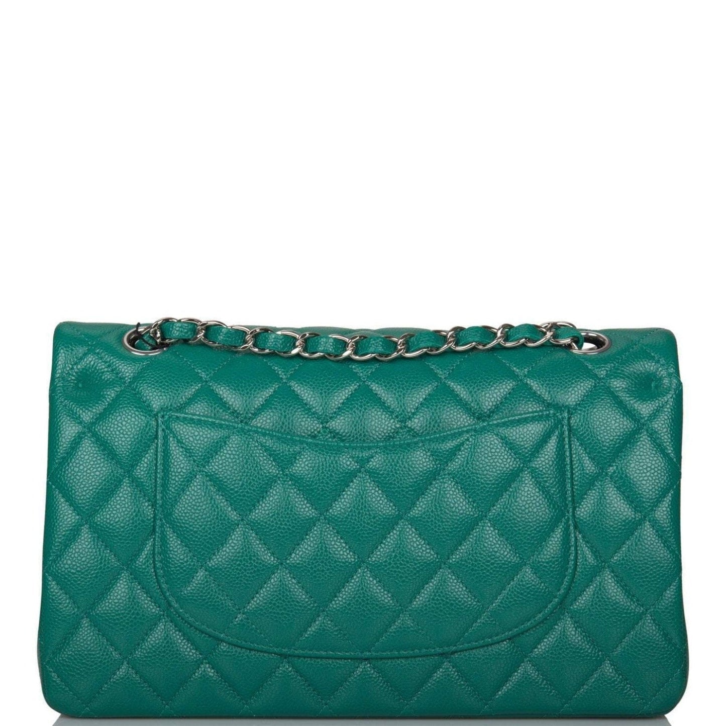 Chanel Shiny Green Quilted Caviar Medium Classic Double Flap Bag Silver Hardware